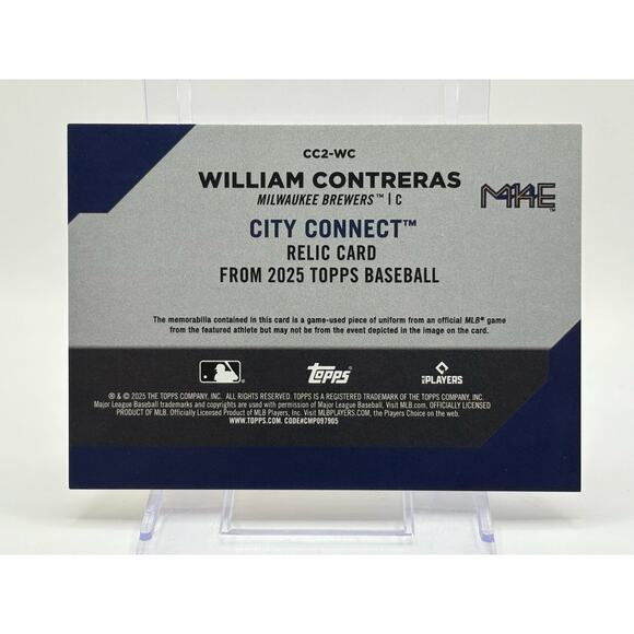 2025 Topps Series 2 William Contreras City Connect Game Used Jersey Relic Brewer - Picture 2 of 2